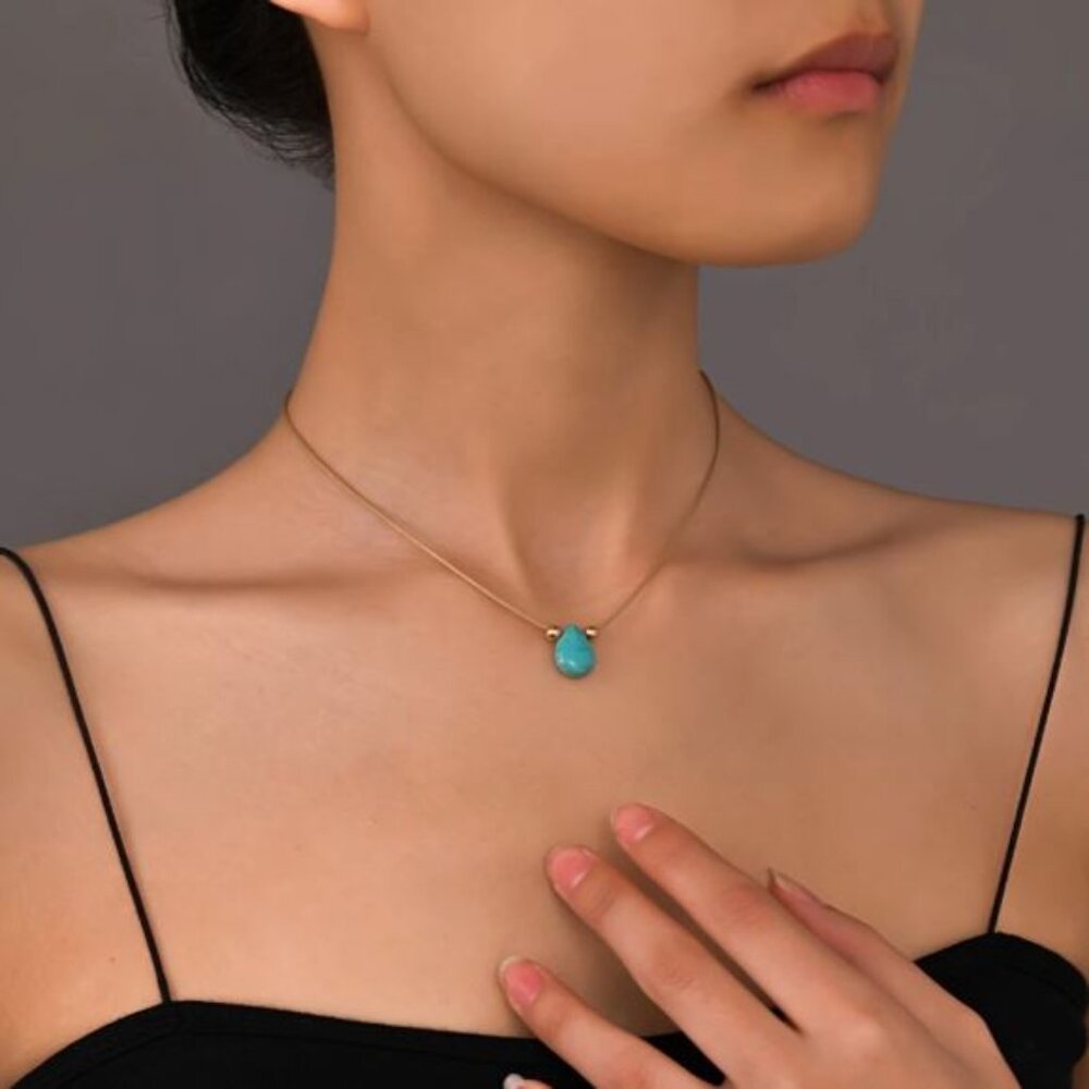 Delicate Gold Necklace with Turquoise Teardrop Pendant